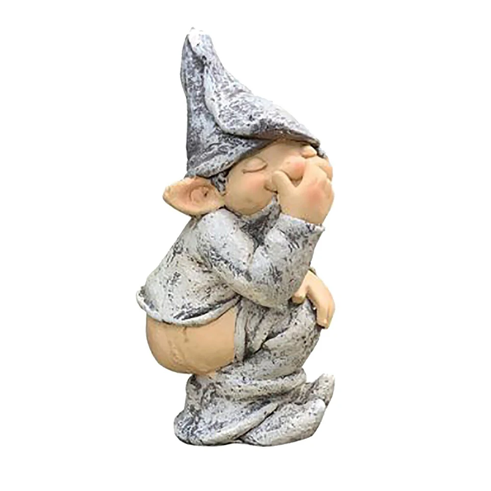 

Stinky Gnome Figurine Naughty Resin Dwarf Sculpture Funny Guy Ornaments Sun-Proof Waterproof Coating Resin Garden Ornaments