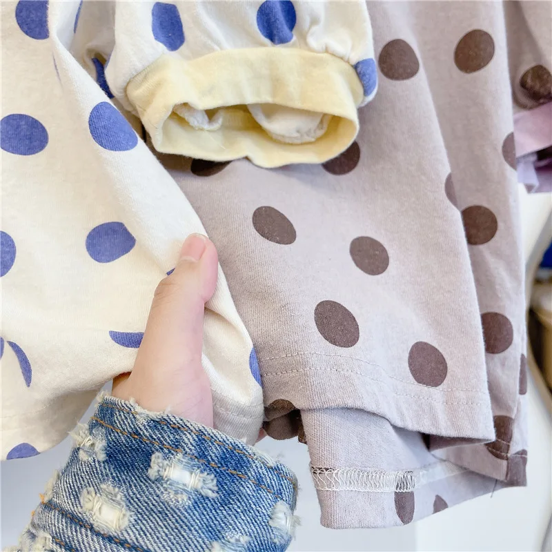 

Summer girls Korean polka dot print short-sleeved T-shirt bottoming shirt fashion clothes kids summer clothes