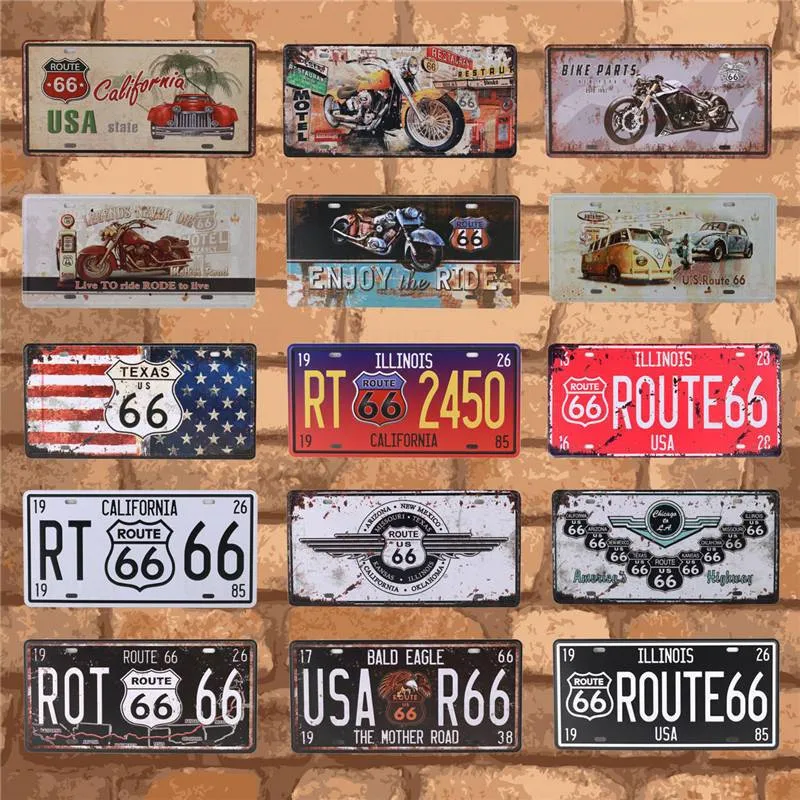 

Bar Club Wall Garage USA Vintage Metal Tin Signs Route 66 Car Number License Plate Plaque Poster Home Decoration 15X30CM