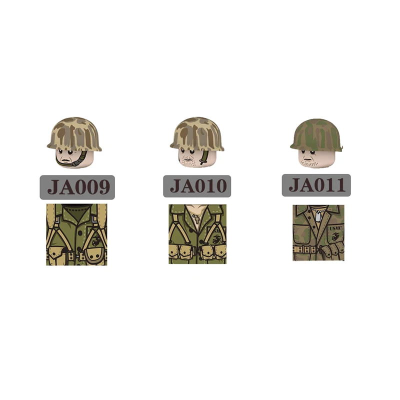 Military USA Army Marine Corps Soldier Figures Building Blocks WW2 Pacific War Weapon Parts Bricks Accessories Toys for Kids | Игрушки и