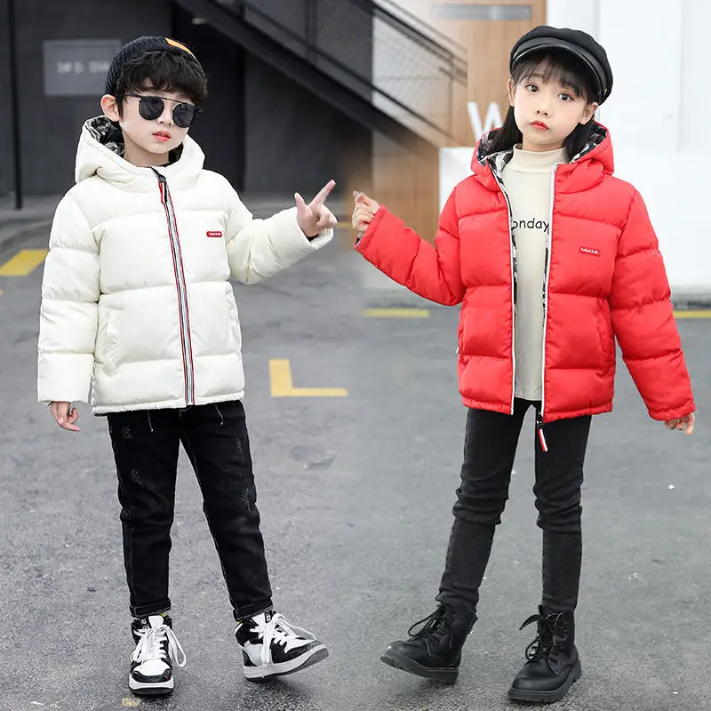 

Fashion Casual Girls Boys Coats Jacket Cotton Clothes Double-sided Kids Winter Keep Warm Thicken Rainproof Childrens Clothing