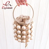 new gold pearls evening clutch bag women purses and handbags luxury beaded designer party ladies metallic basket bag chain purse