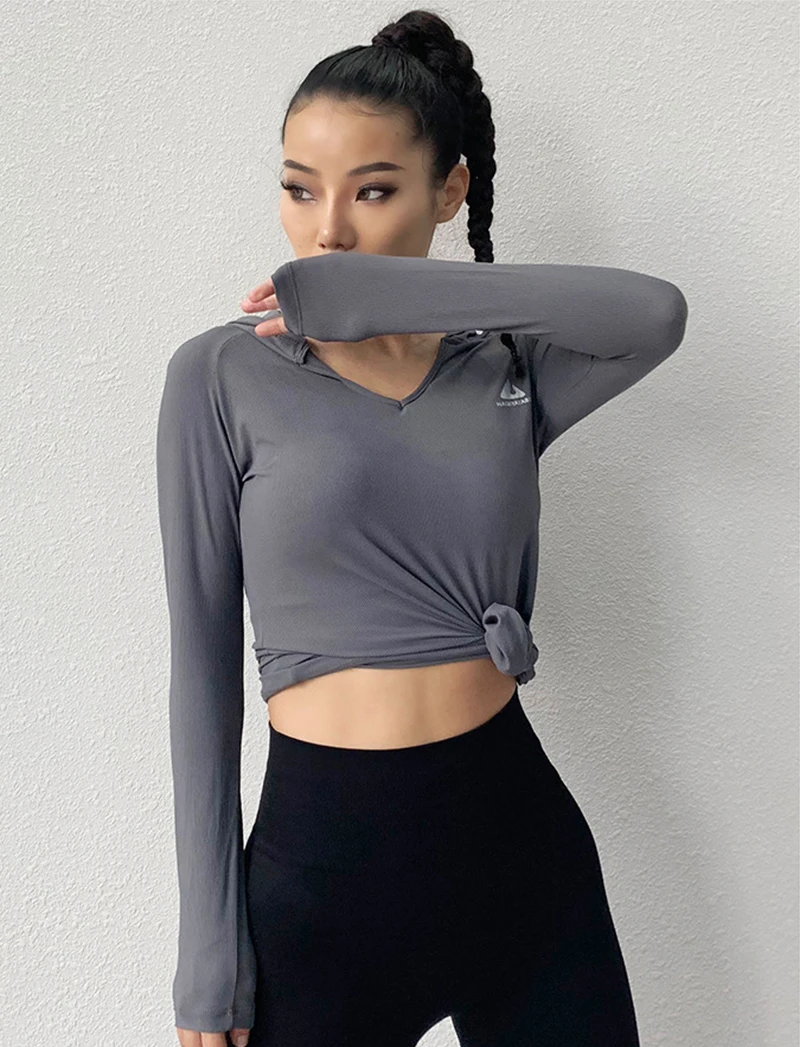 SALSPOR Gym Women Yoga Shirt Long Sleeve Hooded Sport T Shirt Absorb Sweat Quick Dry Workout Tops Fitness Running Sportswear