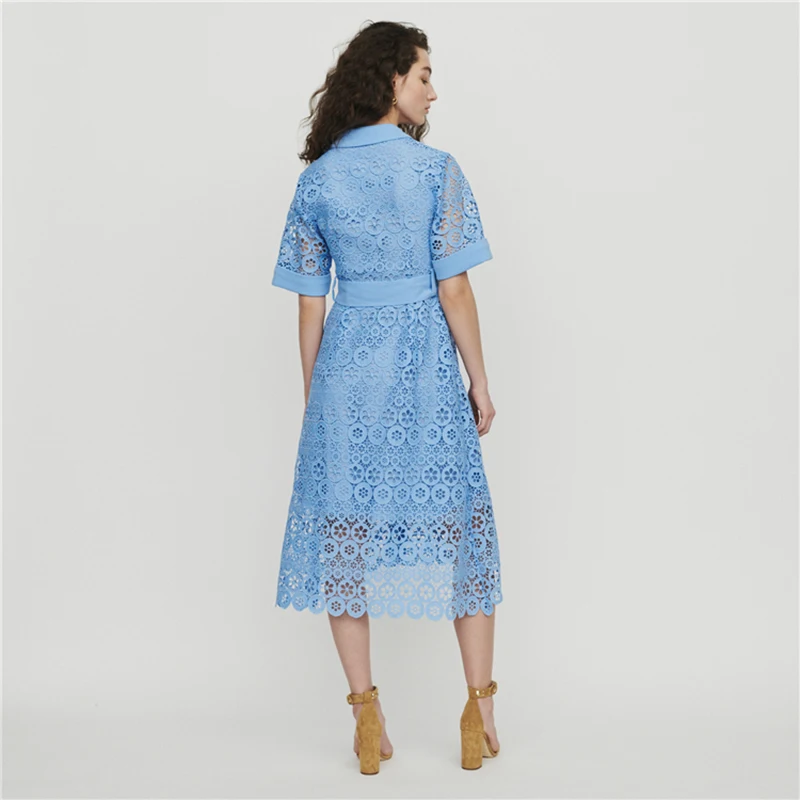 

CMAIA high quality fabric 2019 new women's lace-up waist embroidered lace dress