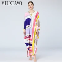 miuximao 2021 bohemian plus size dress v neck batwing sleeve maxi dress women elastic silk floor length new fashion kaftan dress