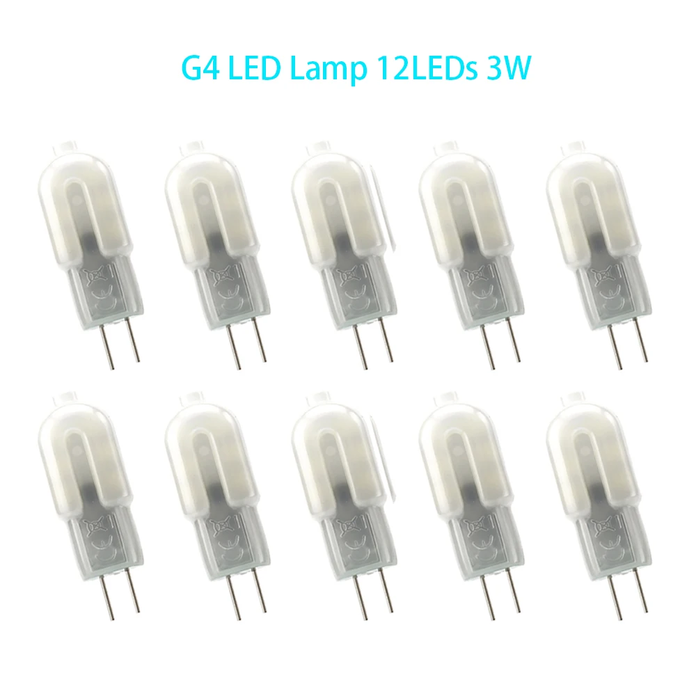 

10Pcs G4 LED Bulb 3W 12LEDs Mini LED Lamp AC220V AC12V 2835 SMD Warm/Cold White Chandelier 360 Beam Angle Replace Halogen Light