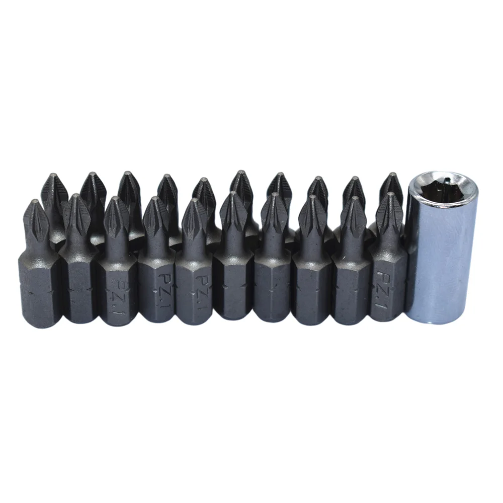 

20pcs 1/4" Hex Shank Impact Screwdriver Bit 25mm PZ1 Pozidriv Insert Bit Set with 1/4" Drive to 1/4" Hex Shank Adapter Converter