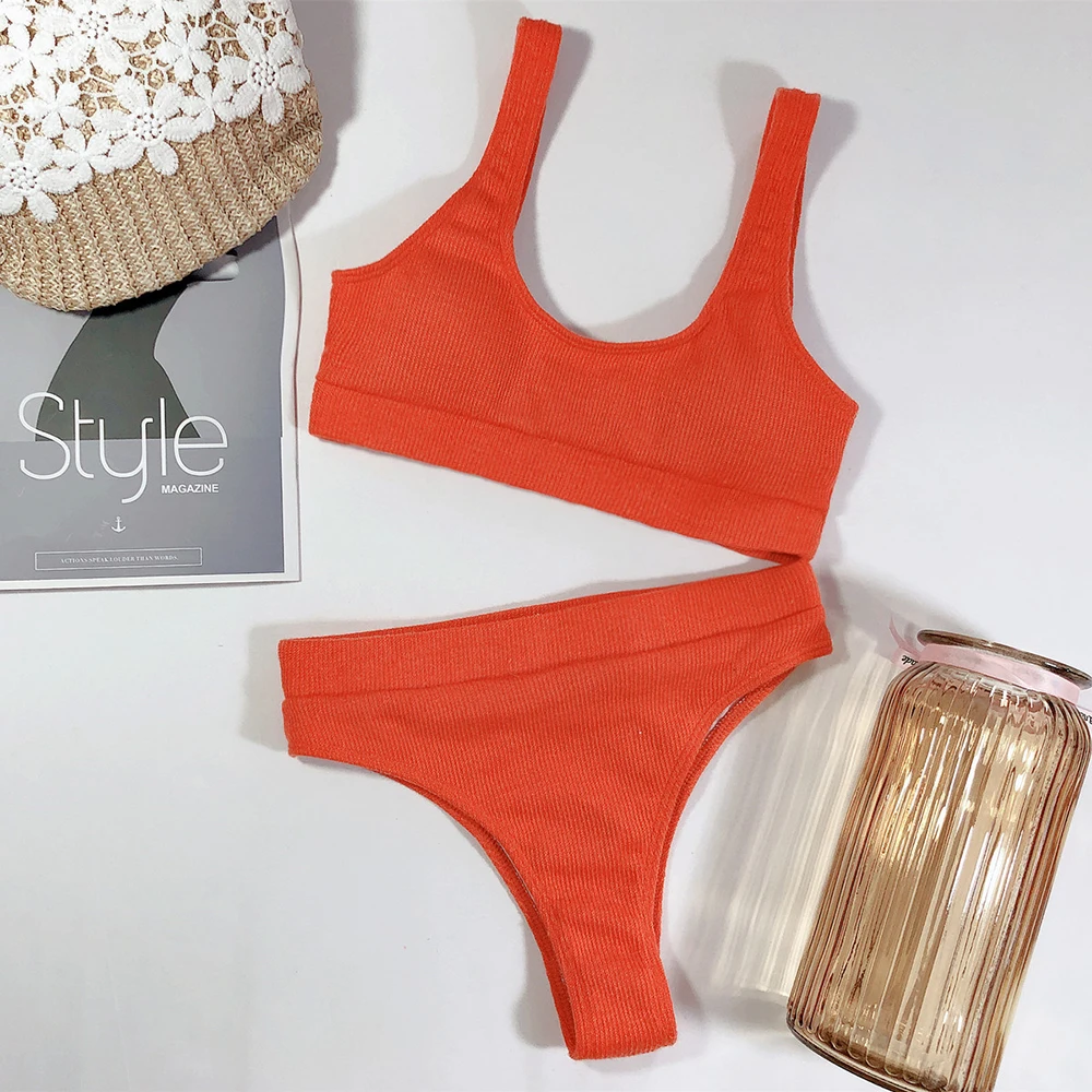 

Orange Push Up Bikini 2020 Hot Sale Padded Bra High Waist Swimsuit Female Sexy Swimwear Women Brazilian Biquini