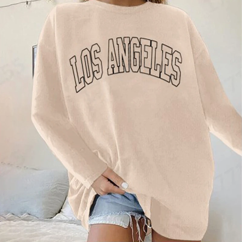 

Толстовка женская с круглым вырезом, модный элегантный свободный длинный пуловер с надписью, свитшот с длинным рукавом, Осень-зима