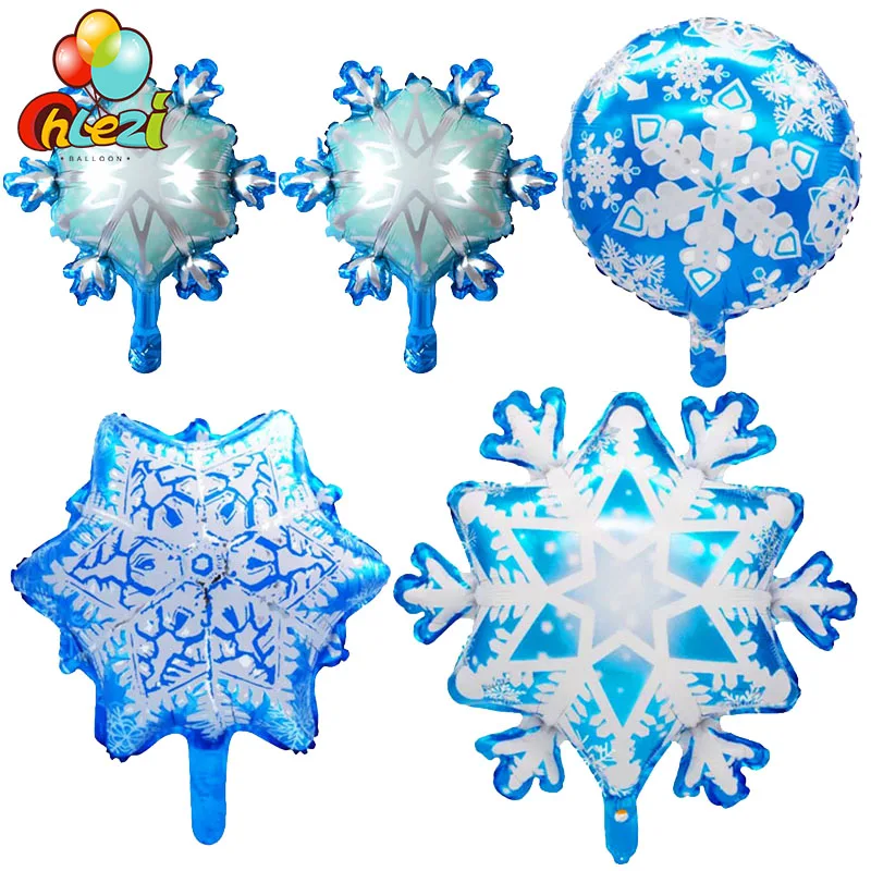 5pcs Snowflake Foil Balloons Winter Ice World Blue Frozen Ballon Wedding Birthday Party Decor Christmas New Year Decoration