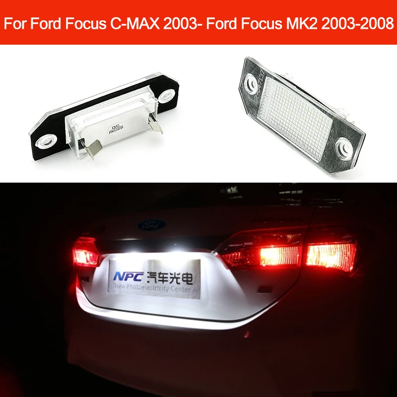 

2pcs CANBUS Error Free Car Number License Plate Light For Ford Focus 2 C-Max Ford Focus MK2 2003 2003-2019 No Error White Bulb