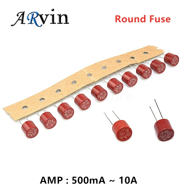 Круглый предохранитель T500mA T1A 2A 2.5A T3.15A 4A 5A 6.3A 8A 10A 250V 382 пластиковая плата питания T2A