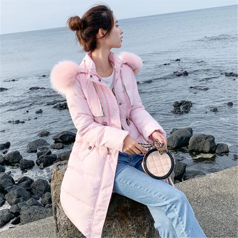 Большой меховой воротник студенческое свободное хлопковое пальто Женская