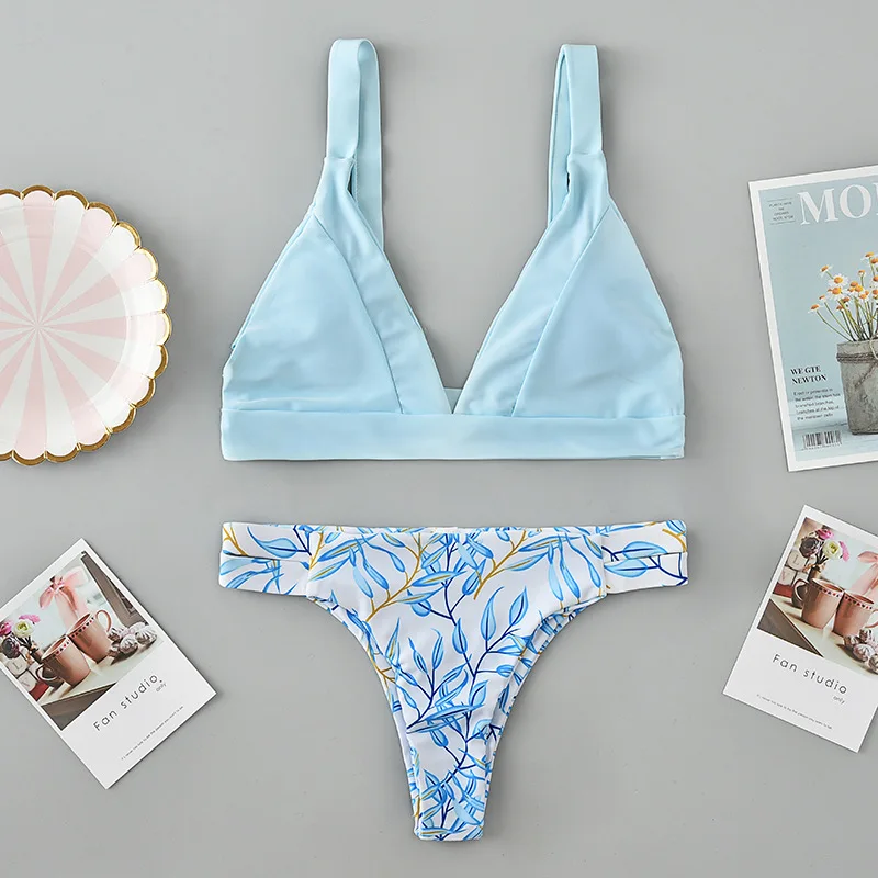 PRYDYC женский купальник с принтом в виде листьев Раздельный купальный костюм пуш