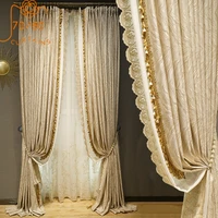 european high grade jacquard lace stitching blackout curtains for living room and bedroom customized products