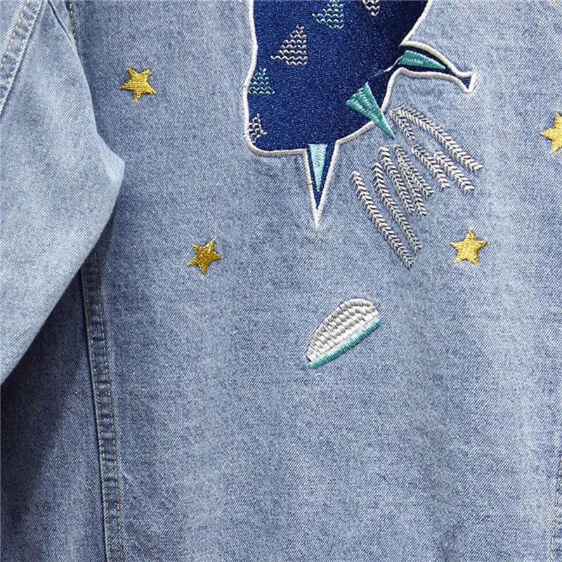 

Denim Jacket Women Fashion Cartoon embroidery Hole Jeans Jackets Loose BF Hong Kong Jackets Tops Streetwear women Coat