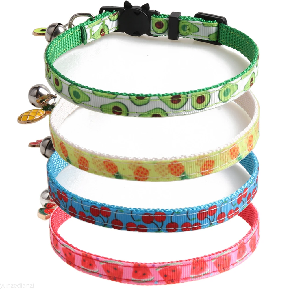 

Breakaway Cat Collars with Bell Pineapple Watermelon Cherry and Avocado Patterns Safety Adjustable Kitten Collars for Pets