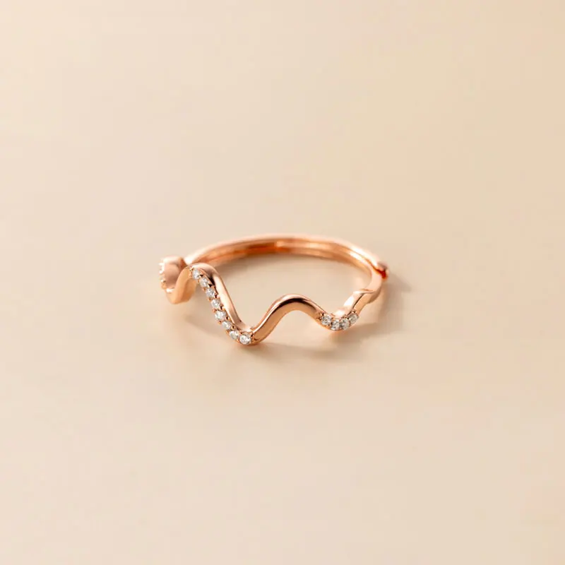 

Cubic Zirconia 925 Sterling Silver Wave Rings for Women Engagement Open Adjustable Finger Jewelry Lady Female Girl Fashion Gift