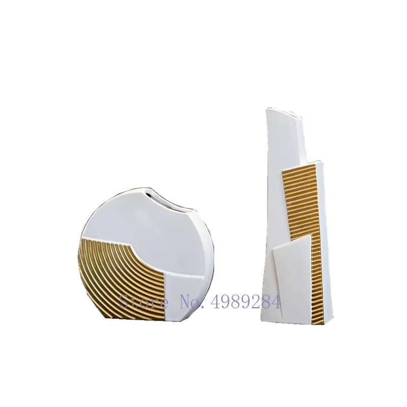 

Ceramic Vase Golden Geometric Creative Flower Arrangement Stripes Abstract Ceramic Crafts Modern Home Decoration Vase