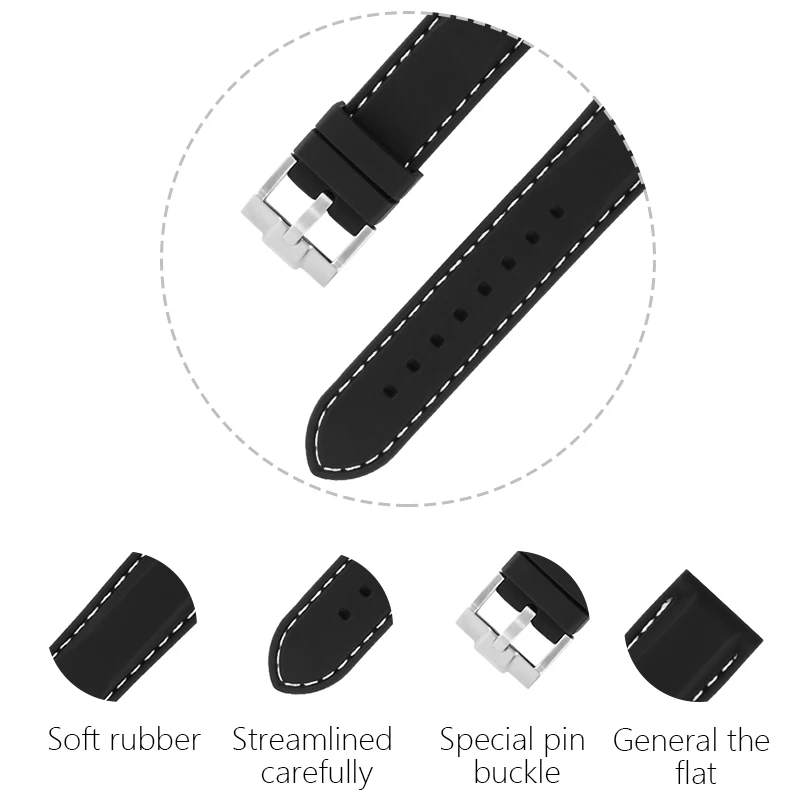 Ремешок силиконовый для наручных часов резиновый спортивный браслет мужчин и