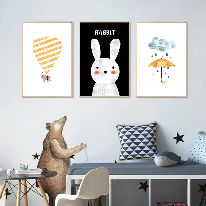 Настенный постер с мультяшными животными детский рисунком кролика слона