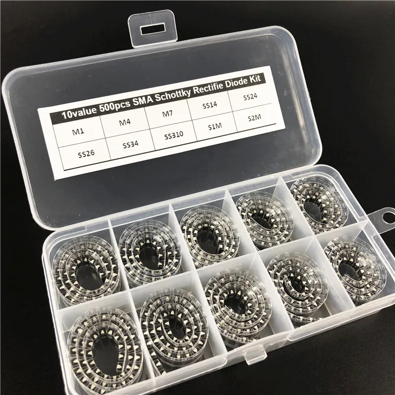 10 значений x50 500pcs SMD M1 M4 M7 SS14 SS24 SS26 SS34 SS310 S1M S2M SMA Шоттки изменения фаз