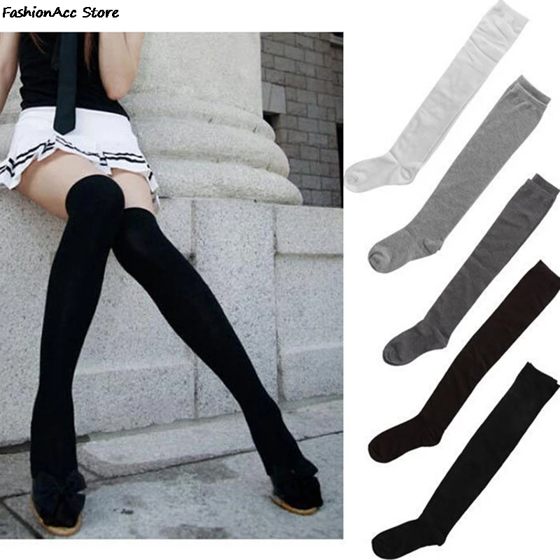 

1Pair Sexy Cotton Over The Knee Socks Thigh High Stocking Thinner Black Grey White Warm Long Stocking Drop Shipping