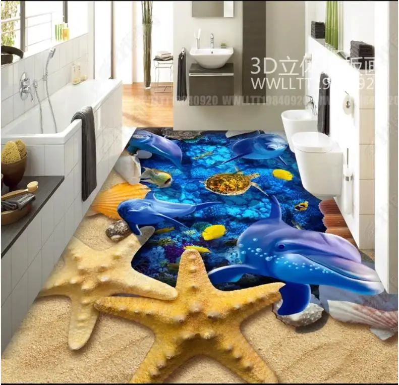 

Custom Picture Self-adhesive Flooring mural Painting Ocean World Dolphin Waterproof Floor 3d wallpapers for living room decor