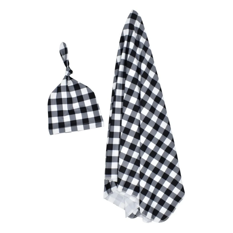 

2Pcs Newborn Baby Receiving Blanket+Hat Set Sleeping Swaddle Muslin Wrap Cap Kit