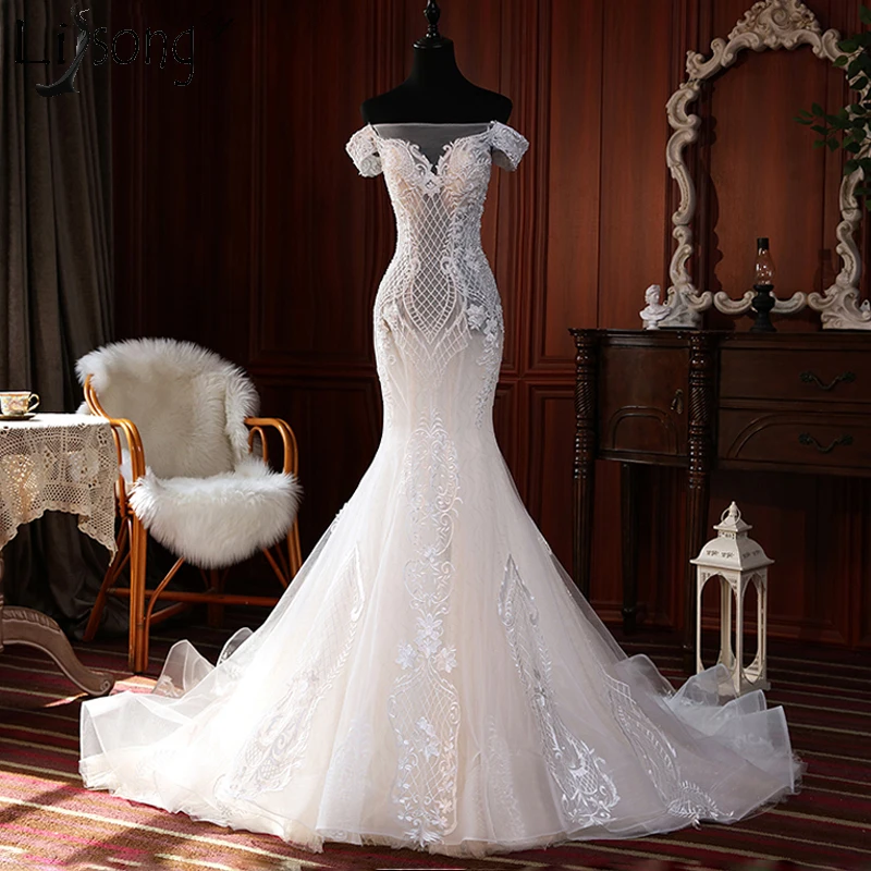 

Elegant Lace Appliques Mermaid Wedding Dresses 2020 vestido de noiva Sleeveless Off the Shoulder Bridal Gowns New Wedding Dress