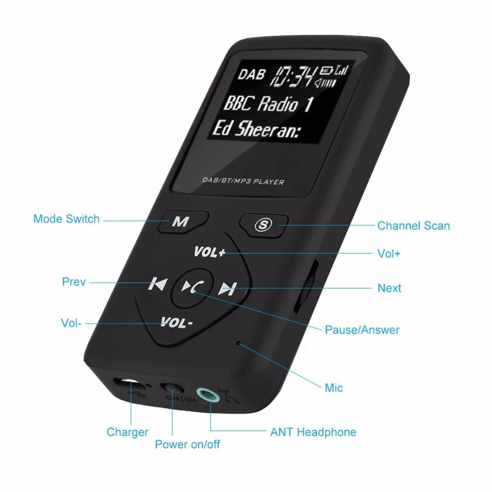 Портативный карманный цифровой радиоприемник DAB/DAB + Bluetooth 4 0 ЖК-экран плееры с