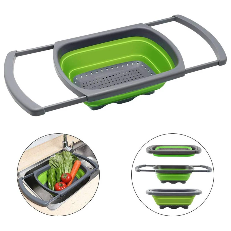 

Silicone Collapsible Colander Over Sink Veggies Strainers with Handles Kitchen Folding Strainer Bowls Drain water filter basket