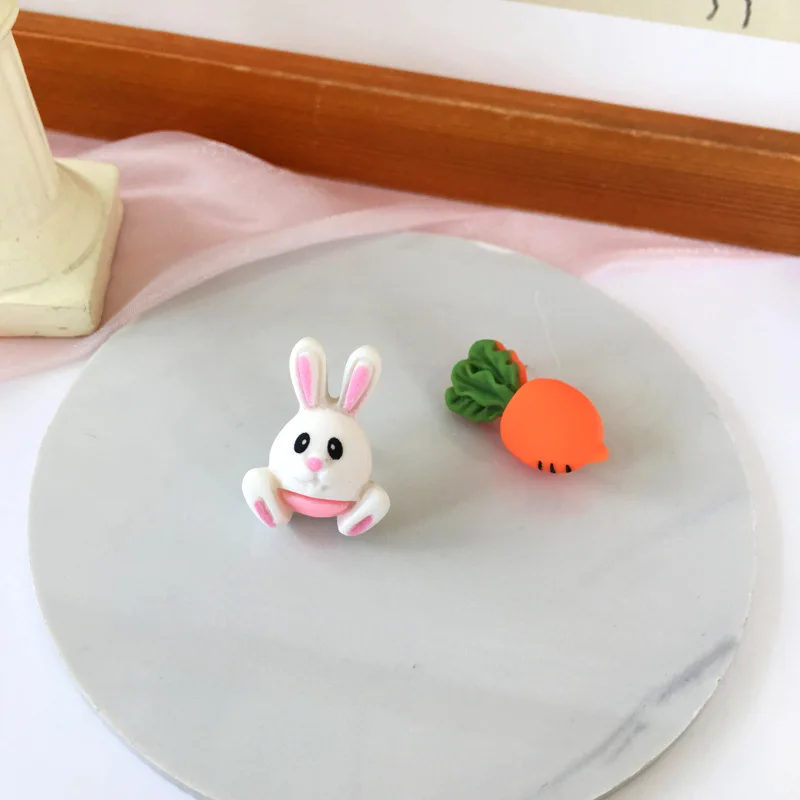 Resin Girls Asymmetric Cartoon Studs Earrings Carrot Little Rabbit Cute Earrings
