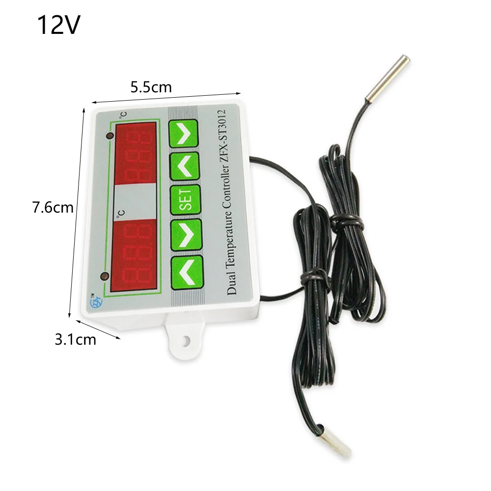 

ST3012 Temperature Controller Dual LED Digital Display Microcomputer Electronic Thermostat Two Way Control Switch
