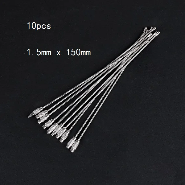 1.5mm x 150mm Vastar 10 шт. 10 см 20 см Брелок тег веревка из нержавеющей стали кабель петля винт устройство блокировки кольцо брелок круг подвесной инструмент - Цвет: 1.5mm x 150mm