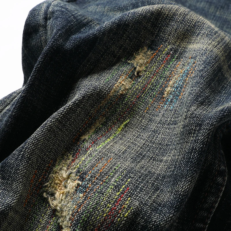 Italian Style Fashion Men Jeans Retro Black Blue Elastic Cotton Slim Fit Ripped Denim Trousers Embroidery Vintage Designer Pants | Мужская