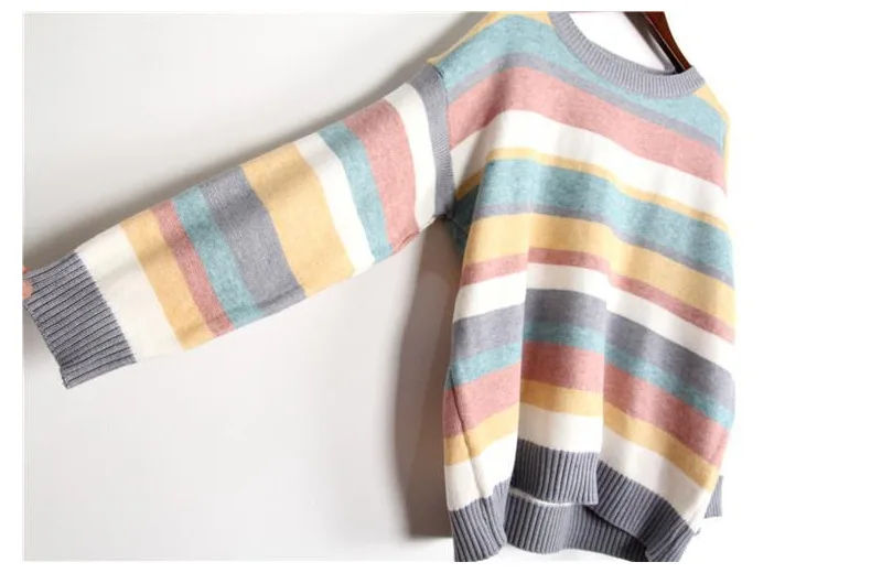 2019 женский свитер и пуловеры цветной в стиле пэчворк вязаный с круглым вырезом