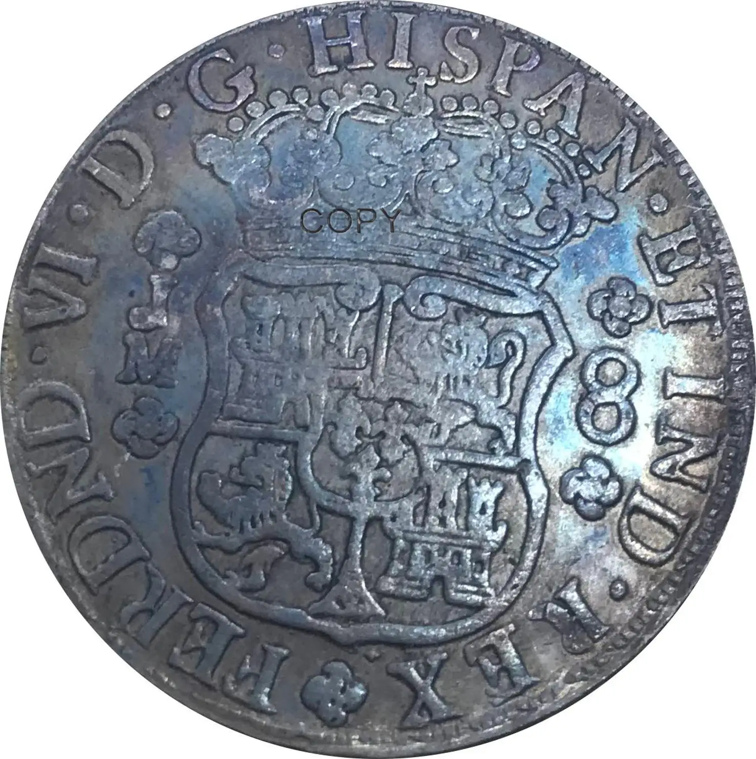 Мексика 8 Reales Фернандо VI 1756 JM латунированная Серебряная копия памятная монета монеты