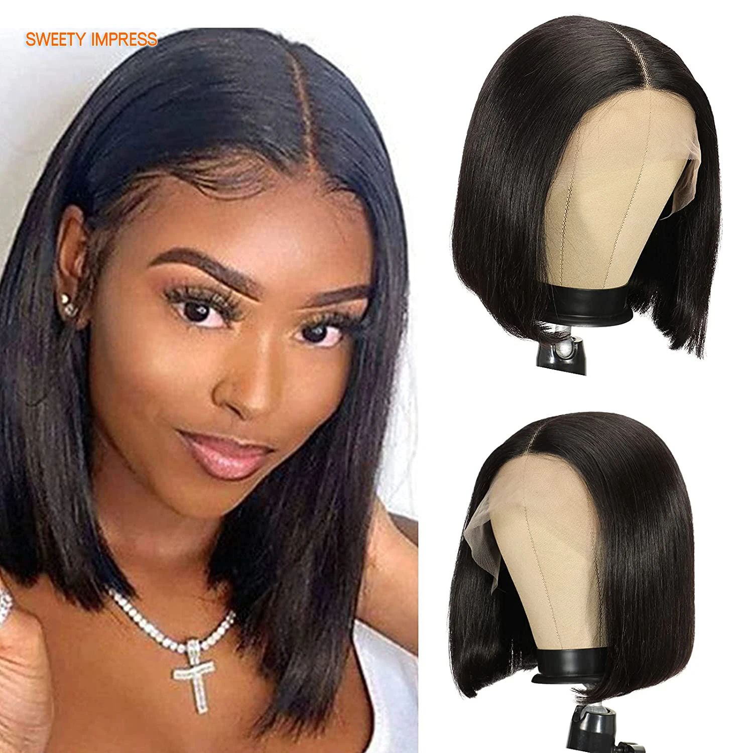 

Sweety Impress Short Bob Wig Straight Human Hair Wigs for Women 13x4x1 Closure Wig With Natural Hair Lace Wigs 200% Denisty Hair
