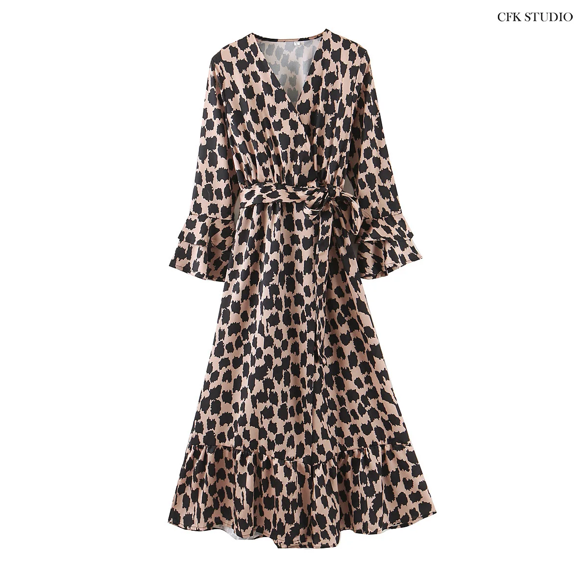 Женское платье с длинным рукавом повседневное Элегантное Длинное желтое v