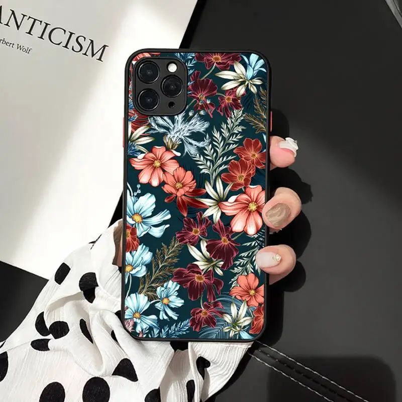

Fashion Retro Style Flowers Phone Case matte transparent For iphone 7 8 11 12 plus mini x xs xr pro max cover