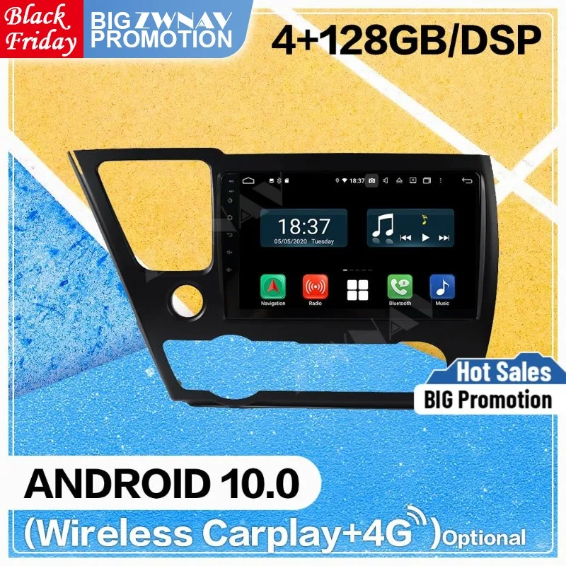

128G DSP Carplay Android 10 Screen DVD Player For Honda Civic 2008 2009 2010 2011 2012 2013 WiFi GPS Auto Radio Stereo Head unit