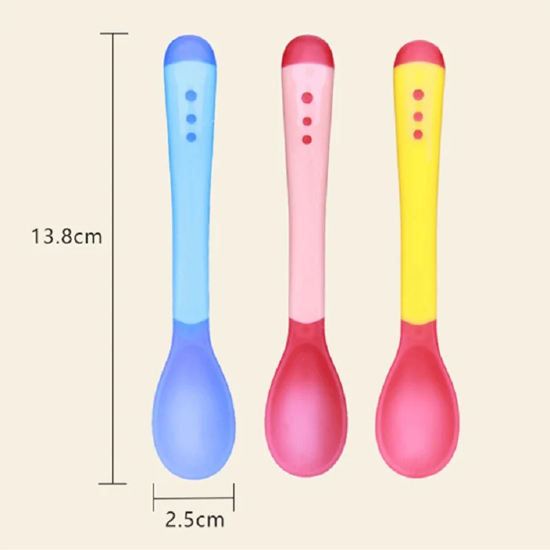 Silicon Temperature Sensing Spoon &amp Fork for Baby Safety Infant Feeding Tools Kids Children Toddler Flatwares Individual Package | Мать и