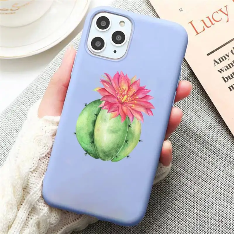 

Green Cactus Plant Phone Case Candy Color for iPhone 6 7 8 11 12 s mini pro X XS XR MAX Plus