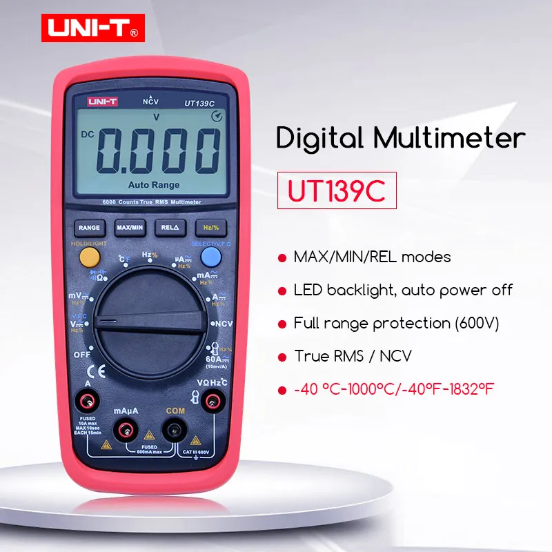 UNI-T UT139C True RMS Digital Multimeter DC AC Voltage current meter Resistance Capacitance frequency Temp tester Diode test NCV
