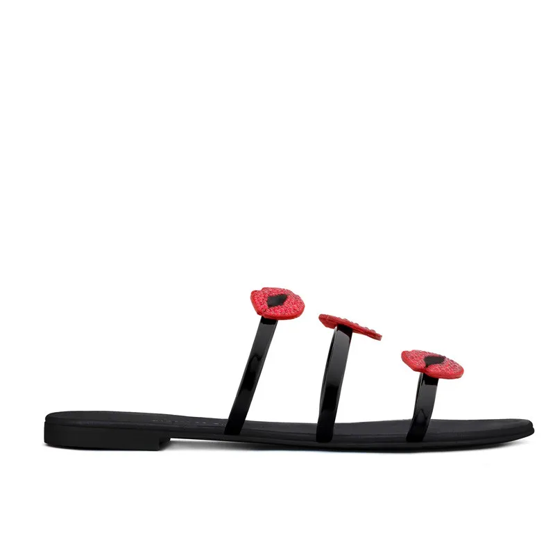 

2020 Fashion Summer Sexy Red Crystal Lips Gladiator Sandals Woman Sandales Femme Three-Band Flat Slides Sandal Women Slippers