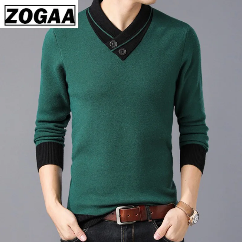 Мужской свитер ZOGAA повседневный деловой трикотажный с треугольным вырезом 2019 |