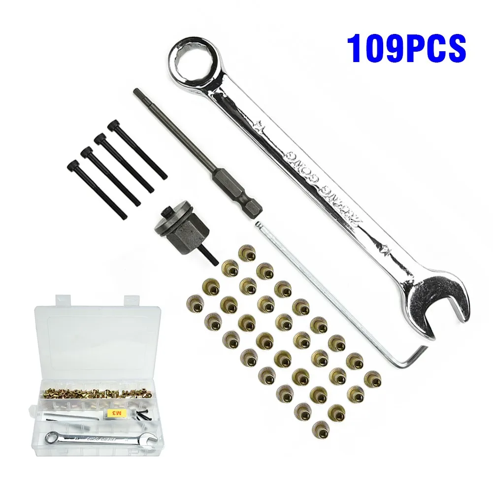 

109PCS Hex Nut Nuts Tool Kit W/Spanner Set Electric Rivet Hand For Automobiles Furniture Decoration Hand Tools