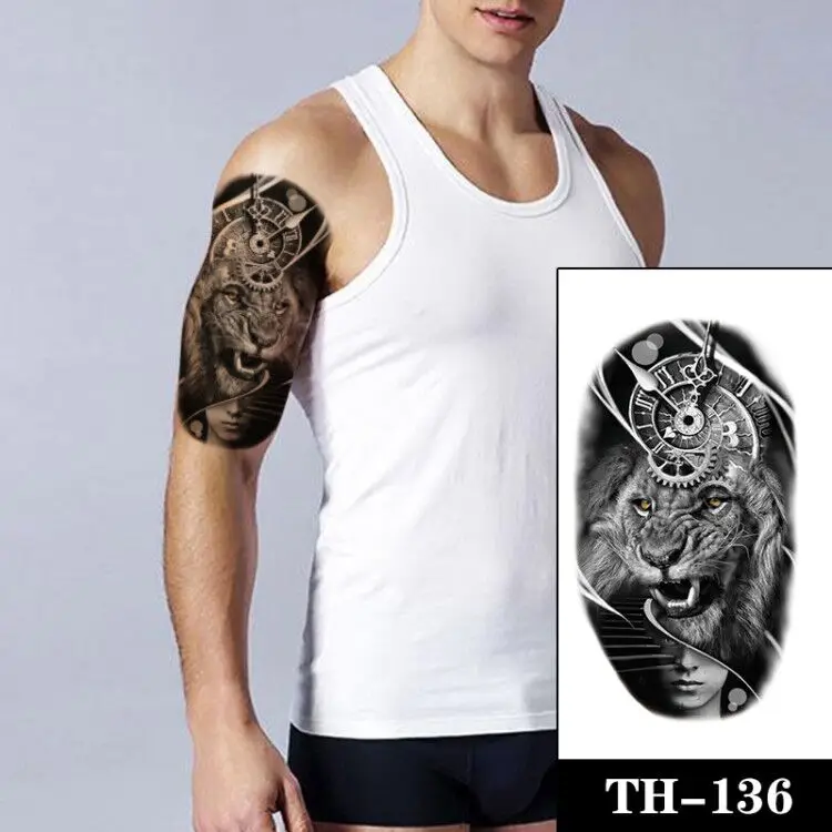 

Waterproof Temporary Tattoo Sticker Clock Orange Eyes Lion Flash Tattoos People Stairs Gear Body Art Arm Fake Tatoo Women Men