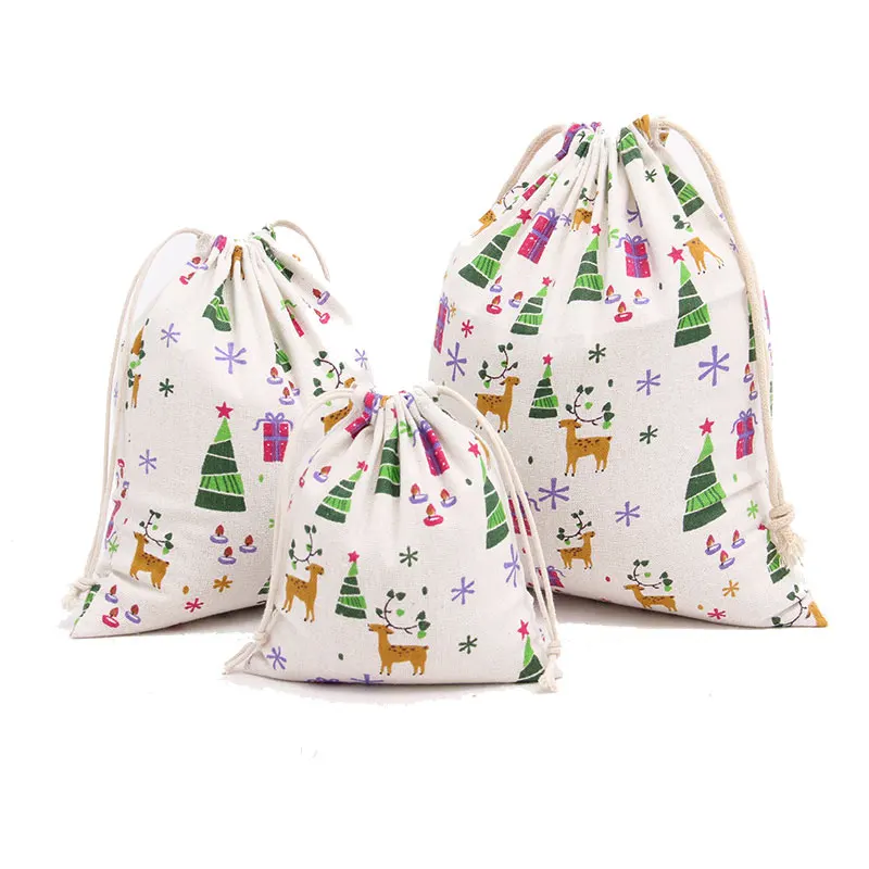 New1PC тканевые сумки для хранения со снежинками и оленями льняные на шнурке
